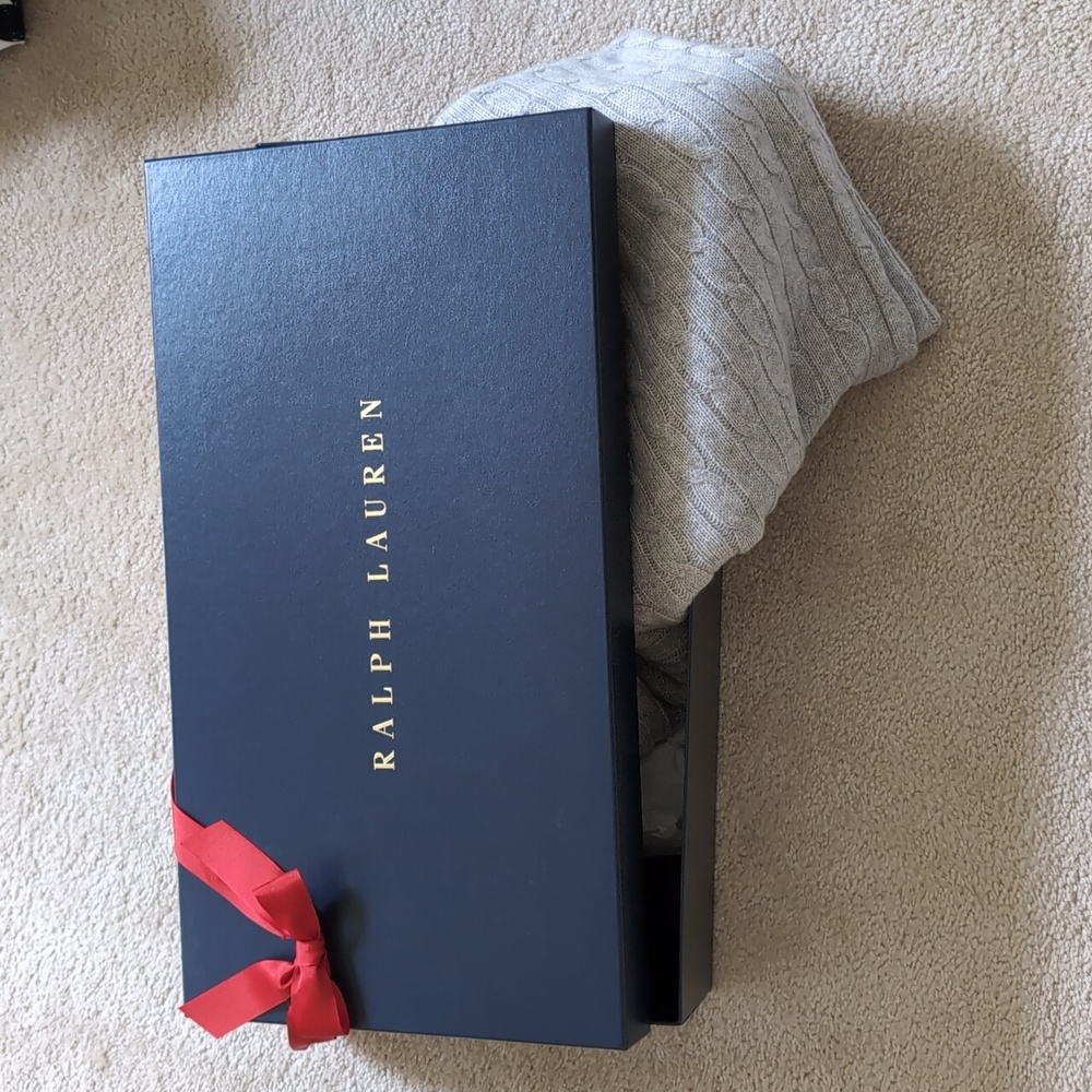Ralph Lauren Home Cable Cashmere Throw, 60x60 Heather Grey, New In Box